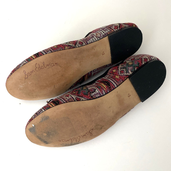 Sam Edelman Felicia Ballet Flat Embroidered Aztec Navajo Textile Bow Red 8.5 - Picture 6 of 6